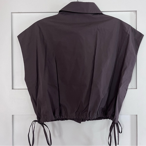 Garage sleeveless organic cotton cropped shirt drawstring buttons grey size M - Picture 3 of 12